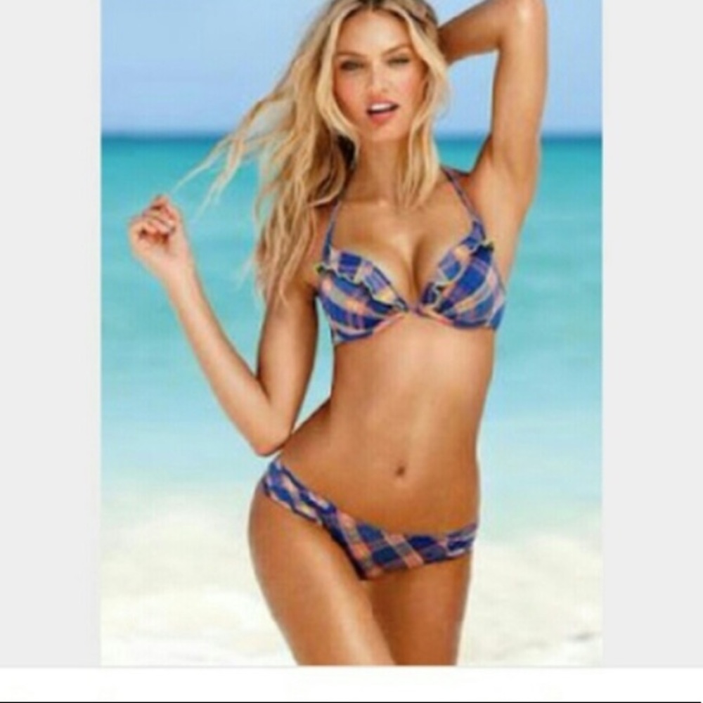 {Victoria's Secret} Blue Plaid Push Up Bikini 36D